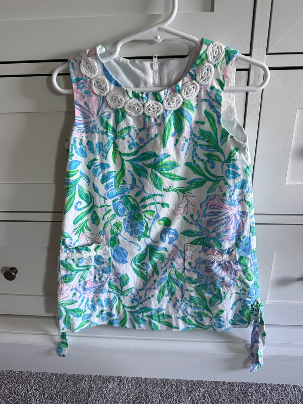 Lilly Pulitzer Floral Sleeveless Girls' Dress with Green & Blue Print